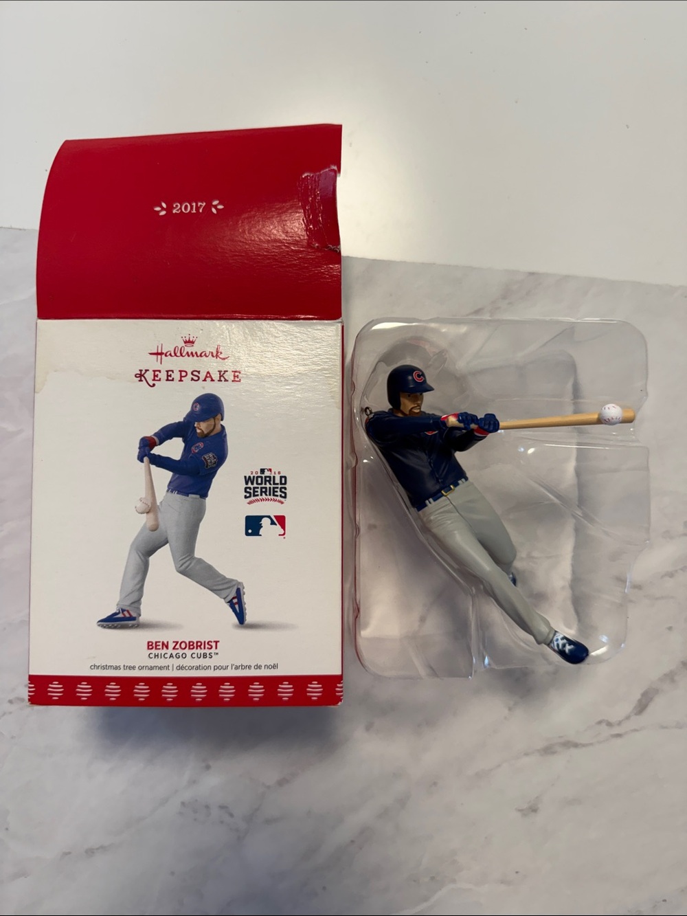 2017 Hallmark Ben Zobrist Chicago Cubs World Series Ornament 5”T Keepsake